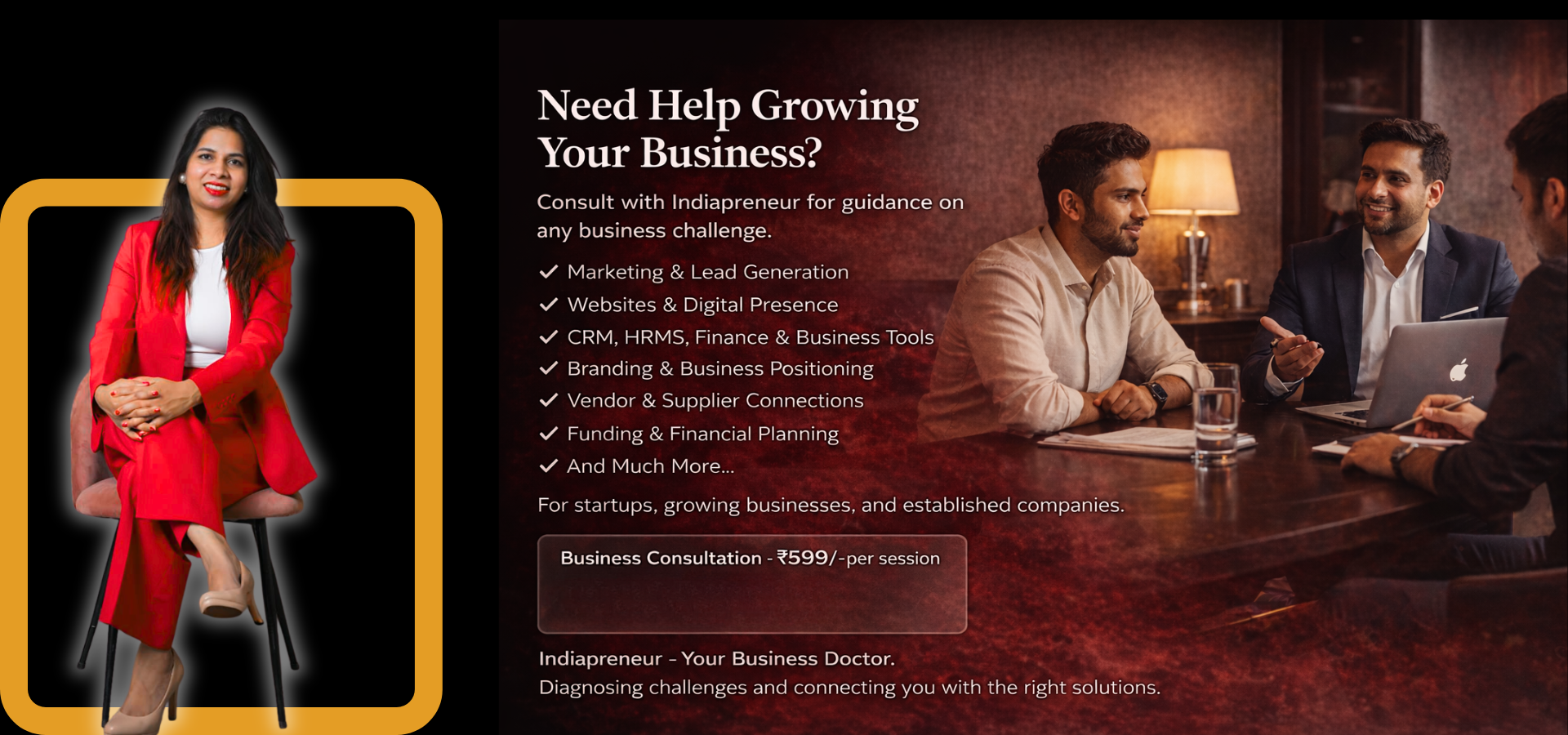 Business consultation and entrepreneurship guidance by Indiapreneur – helping startups and growing businesses with marketing, technology, branding, finance, and business strategy.